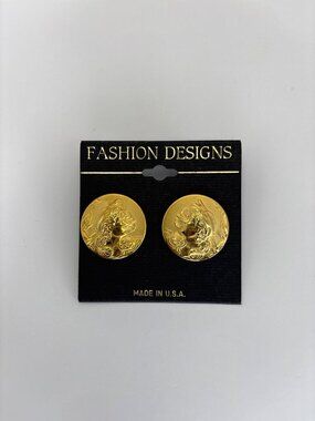 Fashion Designs Vintage Gold Tone Round Coin Post Earrings